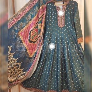 Digital print anarkali suit with pajami and dupatta